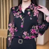 Blouses pour femmes 2024 Summer Kpop Fashion Style rétro Bureau Loose Lady Shirt Imprimez surdimension