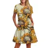 캐주얼 드레스 여성 패션 둥근 목 짧은 슬리브 포켓 멍청이 베라 노 모다 2024 파라 무저르와 함께 인쇄 된 미디 드레스