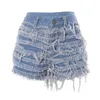 K23PT200 dames zomer heldere kwastje strakke pocket kogelloze denim shorts