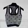 Frauen Tanks Camis Designer runden Nackenbriefstreifen gestreifte Strickweste, kurze offene Taille 2024 Elegant und schlanker, vielseitiges YR50