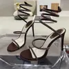 Kristalle verschönerte Strassabsätze Sandalen Rene Caovilla Designer Knöchel rundum Frauen High Heeled Sandale Luxus Abendschuhe 35-42