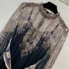 Tasarımcı Elbise 2024 İlkbahar Yaz Standı Yakası Uzun Kollu Baskı Moda Marka Aynı Stil Elbise Milan Pist Elbisesi 0418-11