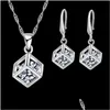 Pendant Necklaces 925 Sterling Sier Color Earrings Jewelry Sets Cubic Zircon Women Girls Engagement Anniversary Accessory Drop Delive Dhwrf