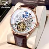 Нарученные часы JSdun Luxury Automatic Mechanical Watch for Men Skeleton Hollow Design Leather Top Top Toperbound Водонепроницаемые наручные часы 8922