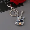 Keychains Unique Guitar Rhinestone Key Wallet Bag Buckle Handbag Crystal Pendant Car Chain YSK066