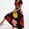 Повседневные платья Movokaka цветочный принт чернокожих женщин Элегантный стройный с коротким рукавом длинное платье Vestidos Spring Summer Beach