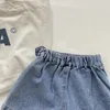 Barns denim shorts sommar elastisk midja huvud flickor avslappnad mode kort kjol barn kläder 240428