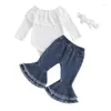 Set di abbigliamento abiti da bambina naci per neonati con costola per neonaio manica lunga pagliaccio di jeans svasato pantaloni set di cabine da 3 pezzi di jeans