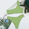 Women's Swimwear Bikini Sets Sexy Green 2024 Mujer One Shoulder Women Ring Swimsuit Cut Out Bathing Brazilian Feminino Bikinis