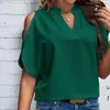 Frauenblusen Sommer Frauenhemd V-Ausschnitt Kaltes Schulter Kurzarm Pullover Tops Solid Color Lose Fit Bluse Frauenkleidung für Outdoor