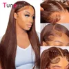 Chocolate Brown Colored 13x4 HD Lace Front Human Hair Wigs Raw Indian Straight Human Hair Wigs HD Transparent Lace Frontal Wigs 240409