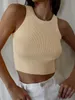 Vrouwen Casual Basic Mouwloze high necy rib-gebreide Y2K Crop Tank Top 2404181