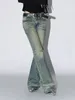 여자 청바지 womengaga 아메리칸 하이 스트리트 허리 긴 바지 스트레이트 레저 바닥 세탁 된 오래된 마른 여자 패션 여성 J8a3