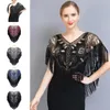 Scarves Sequined 1920s Shawl Evening Dress Women's Tassel With Faux Pearl Fringe Sheer Mesh Wrap Cape For A