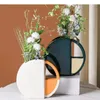 Vases Accessories Modern Decoration Hollow Desktop Golden Painted Flower Geometry Abstract Vase Round Home Out Ceramic