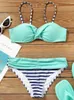 Women's Swimwear Women Two Piece Bikini Set Green Striped Patchwork Swimsuits Sexy Summer Beach Wear Bathing Suit 2024 Fashion