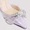 2024 NIEUWE DAMES ECHTE PATENT LEDER Sandalen 8,5 cm Stiletto High Heel Pointed Teen Pillage Slipper Diamantschoenen Party Pu Dazzle Wedding American Europe Bowtie Siz 34-42