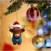 Décorations de Noël 2d acrylique double impression de dessin animé de vache intéressant ornement pendentif mignon de décoration de chapeau