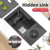 Kitchen Sink Stainless Steel Hidden Wash Basin Small Size Bar Sink with Cup Washer Above Counter Apron Front for Home