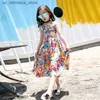 Flickans klänningar Girl Flower Bohemian Summer Dress Childrens Beach Dress Chiffon Dress Flower Youth Girl Clothing 6 8 10 12 14 år gammal Q240418