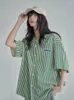 Frauenblusen Tawaaiw Streetwear Striped Button Up Shirt Frauen Kleidung Kurzärmel koreanische Mode Turndown Kragen Summer Tops lässig