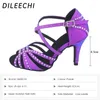 Chaussures de danse Dileechi Latin strassons violet flash satin fête salsa salon danse haut talon mince 8,5 cm