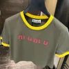 2024 Solid Mui Letter Summer T-Shirt für Frauen Kleidungsbrief Druck O-Neck Kurzarm T-Shirt Femme Loose Casual Crop Top