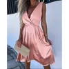 Casual Dresses Wepbel Tight Waist Dress Tank Top High Blue Green Satin Women Summer Sexy Sleeveless V-neck A-line Maxi