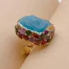 Clusterringe yygem 27x28mm natürlicher blauer Aquamarin raues turmalin vergoldete handgefertigte einzigartige Ring für Frauen Schmuck