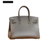 Brknns Handbag en cuir authentique 7a Fil à main avec un motif de lyche de 25 cm Gris d'éléphant de vache pour femmes660d