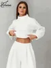 Женские брюки с двумя частями Oimimi повседневные белые простые 2 сета женская одежда элегантная стойка воротничка на запясть