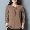 Women's T Shirts 2024 Spring Autumn Solid Color Fashion Round Neck Long Sleeve T-shirt Women Casual Loose Button Vintage All-Match Pullover