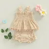 Ensembles de vêtements 0-18m Toddler Baby Girls Clothes Summer Set Soud Color Coup Preted Tops et Elastic Casual Ruffle Shorts