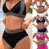 Frauen Badebekleidung 2pcs/Set Women Bikini Set sexy Halfter V-Neck ärmellose BH High Taille Sorts Patchwork Farbe Rückenfreier Badeanzug