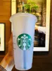 ウォーターボトルマーメイド女神スターバックス24oz/710mlプラスチックマグカップタンブラー再利用可能なクリアドリンクフラットボトムピラーシェイプ蓋ストローカップマグL48