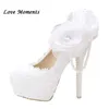 Dress Shoes Sweet White Lace Flower Wedding High Heel Women Party Performance Platform Bridal Pumps Ladies