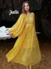 Robes décontractées Jastie 2024 Spring automne plage imprimée jaune pour femmes V Viens de landes à col