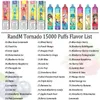 Fumot Randm Tornado 15000 퍼프 Shisha 일회용 vape 장치 25ml 0/2/3/5% 니코틴 소금 41 맛 배터리 사상 충전식 vaper 15000 퍼프 15K EU vape bar