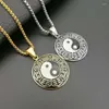 Hanger kettingen hiphop rots goud kleur roestvrij staal yin yang tai chi taiji geometrische ronde ketting voor mannen sieraden met 24 "ketting