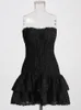 Ucxq elegante Stickerei geschnittene Frau Mini Kleid trägerlos aus Schulter hoher Taille Vestidos weibliche Kleidung Sommer 23A1570 240407