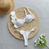 Kvinnors badkläder Bikini Set Sexig 3D Flower White 2024 Kvinnor Push Up Micro Thong Baddräkt Baddräkt Rynkad bikinis Mujer