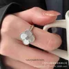 High End jewelry rings for vancleff womens S925 Sterling Silver Shell Clover Ring for Womens Light Luxury and Small Form Design Popular on the Grade Feeling Cold Wind