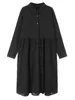 Casual Dresses Women Black Lace Hem Big Size Elegant Midi Shirt Dress Round Neck Long Sleeve Fashion Tide Spring Autumn X704
