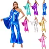 Scene Wear Women Metallic One Bell Sleeve Piece Flare Bottoms Jumpsuits Modern Jazz Latin Street Dance Bodysuit Rave Party Clubwear