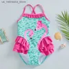 One-Pieces Summer Flamingo Bikini Pasgeboren Girl Swimsuit Nieuw schattig meisje Beach kleding Bikini Childrens Swimsuit Mouwloze Bikini Set Q240418