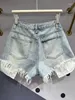 Women's Jeans Girl A- Line Wide-Leg Pants Summer Clothes Versatile Fashion Slimming Holes Fringed Burr Split Denim Shorts