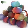 QJH 4skeins Rainbow Soft Yarn 100 wełniany gradient wielolorowy do szydełkowania dzianiny DIY DIY 240411