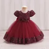 Flickaklänningar Big Bow Tulle Party Baby Girls Dress Toddler Prom paljetter 1: a födelsedag prinsessa för bröllop juldräkter