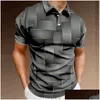 Men'S Polos Mens S Shirt Golf Geometric Folding 3D Printing Outdoor Street Short Sleeve Button Clothing Fashion Casual Breathable Drop Dhknx
