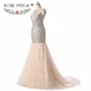 Party Dresses Rose Moda Champagne Gold Mermaid Prom Dress with Crystals Real Pos
